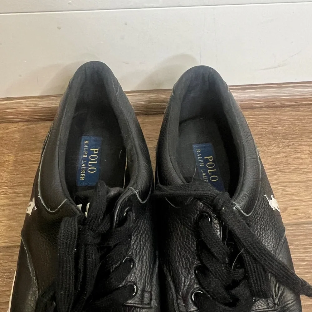 Polo Ralph Lauren Felton Leather Men's Low-Top Casual Sneakers, Black/White, 12 - Picture 7 of 13